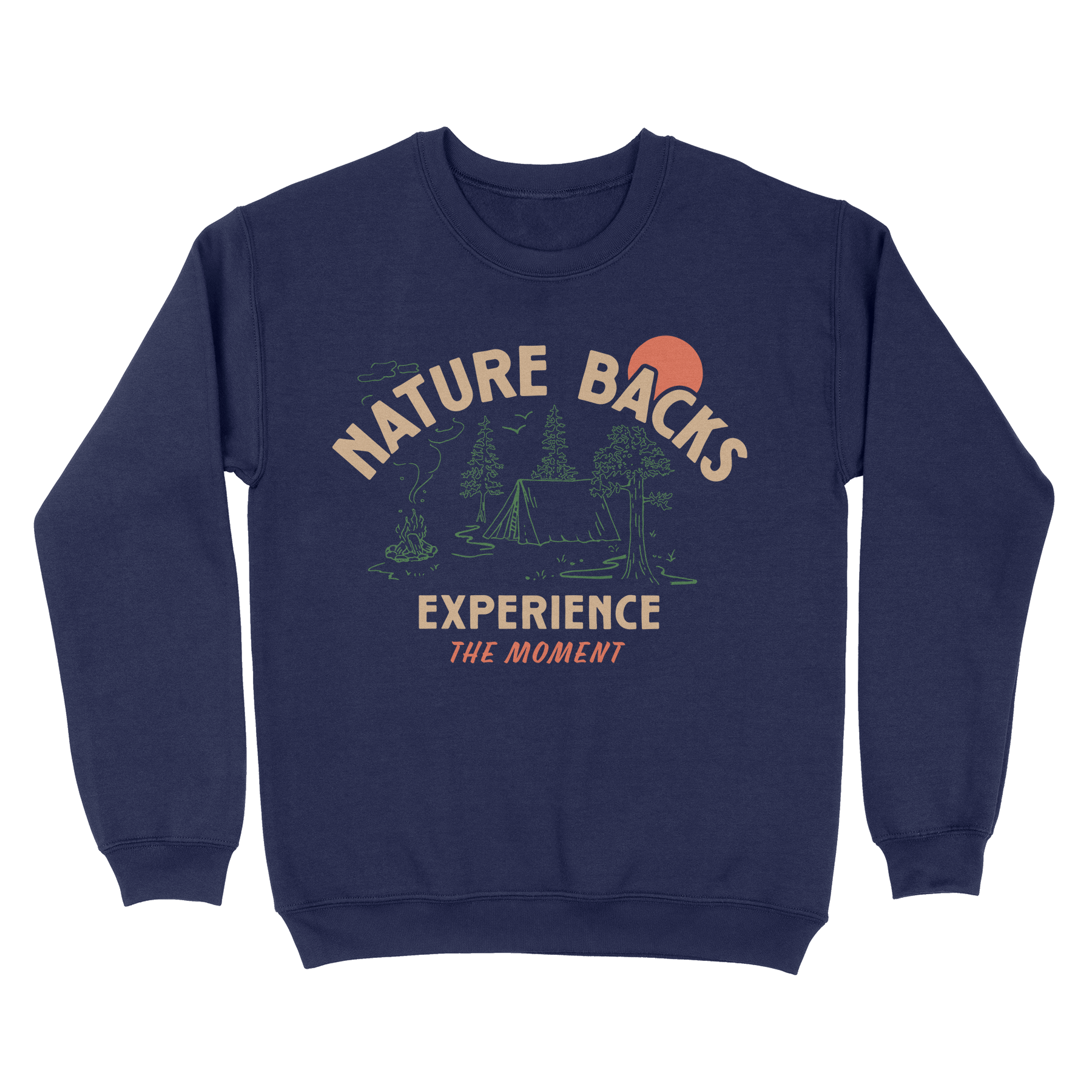 Nature Backs Comfort Wash Camp Charcoal Crewneck | Nature-Inspired Design on Ultra-Soft Fabric