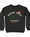 Nature Backs Comfort Wash Camp Black Crewneck | Nature-Inspired Design on Ultra-Soft Fabric