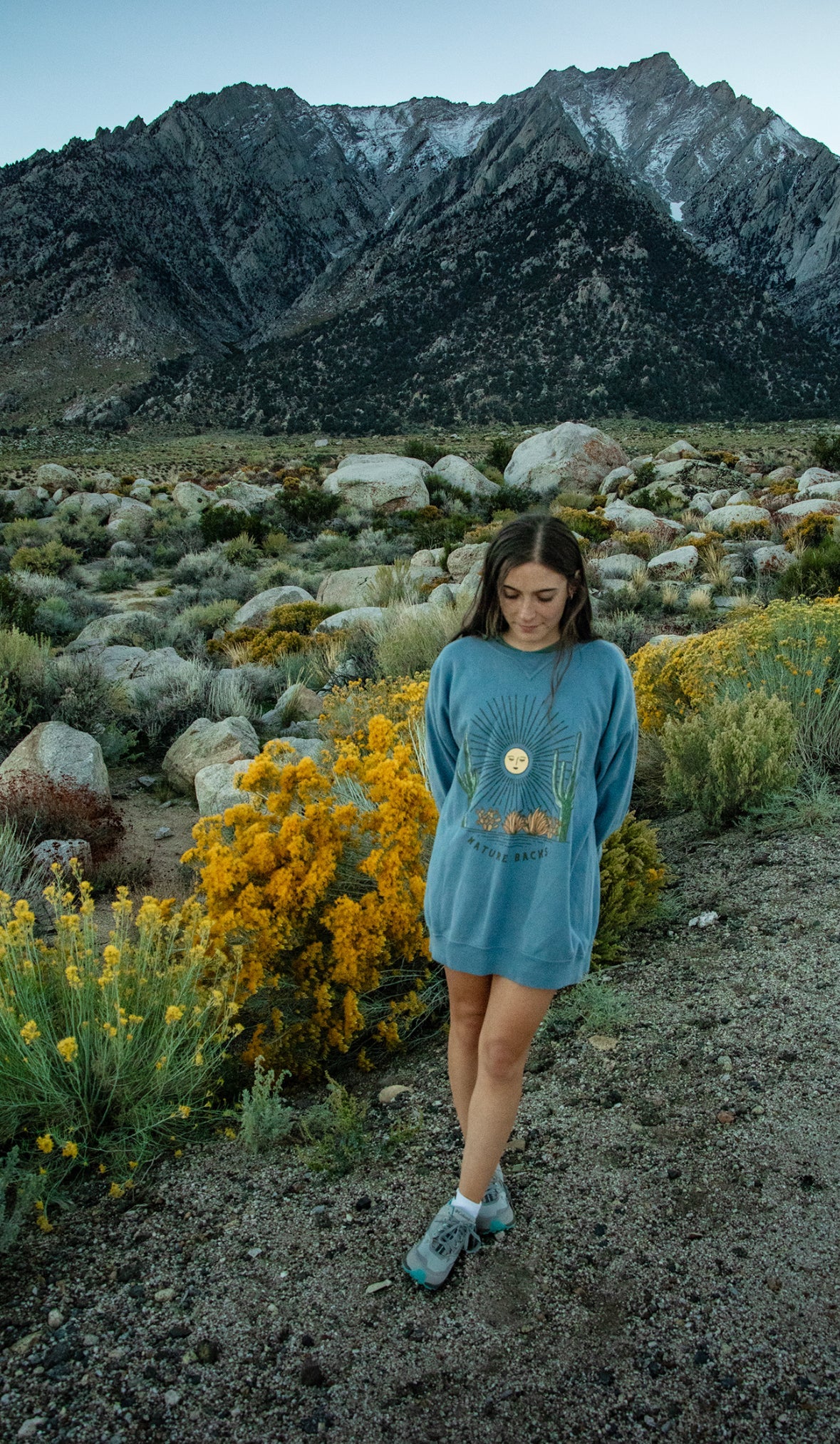 Nature Backs Comfort Wash Saguaro Fog Crewneck | Nature-Inspired Design on Ultra-Soft Fabric