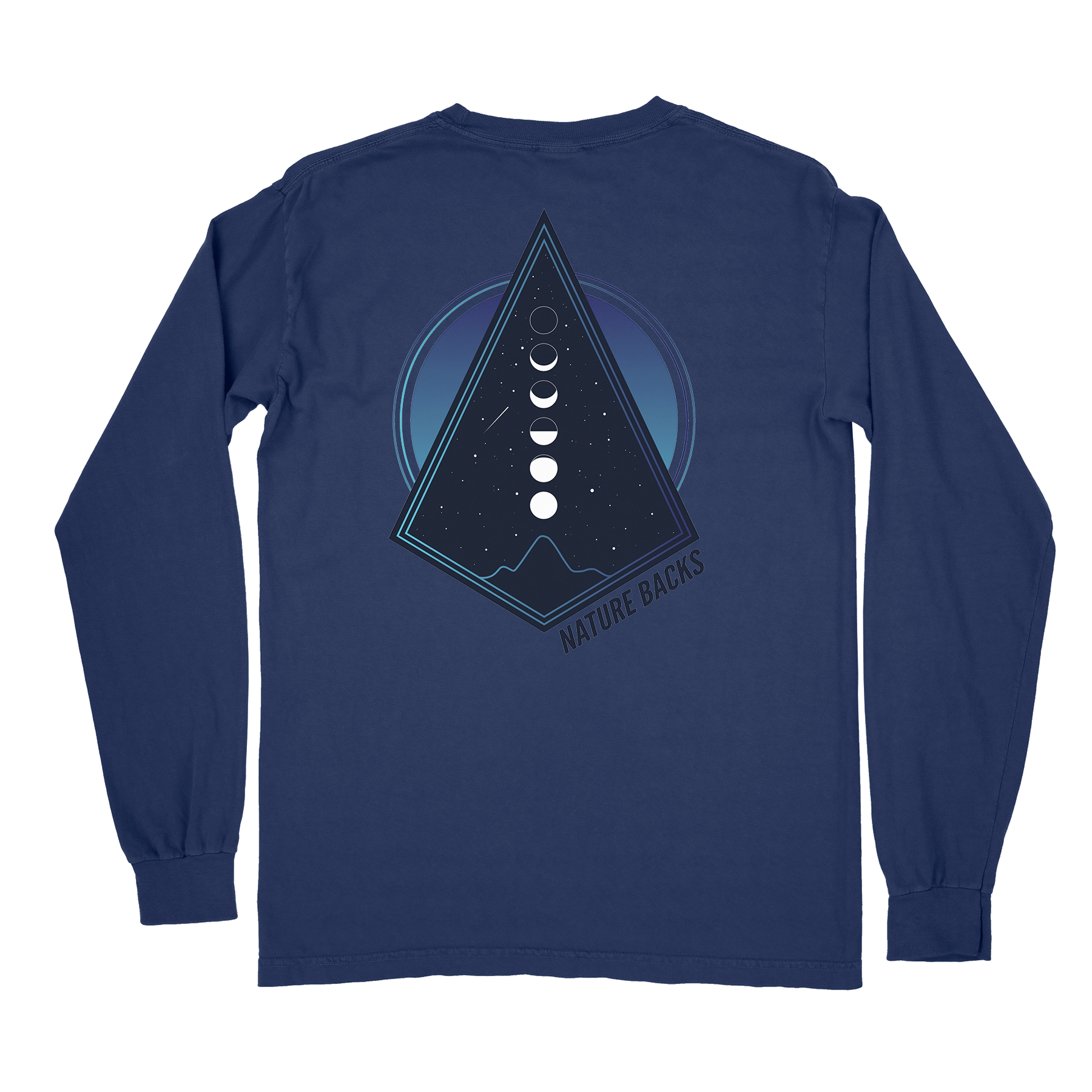 Nature Backs Comfort Colors Moon Phase Navy Long Sleeve T-Shirt | Nature-Inspired Design on Ultra-Soft Fabric