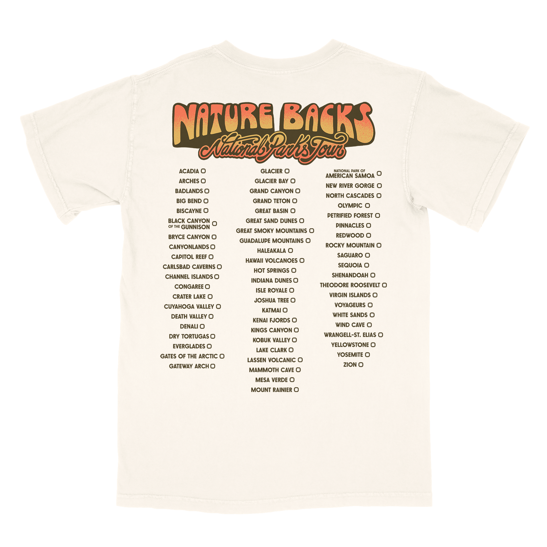 National Parks Tour (Natural) - Front Print