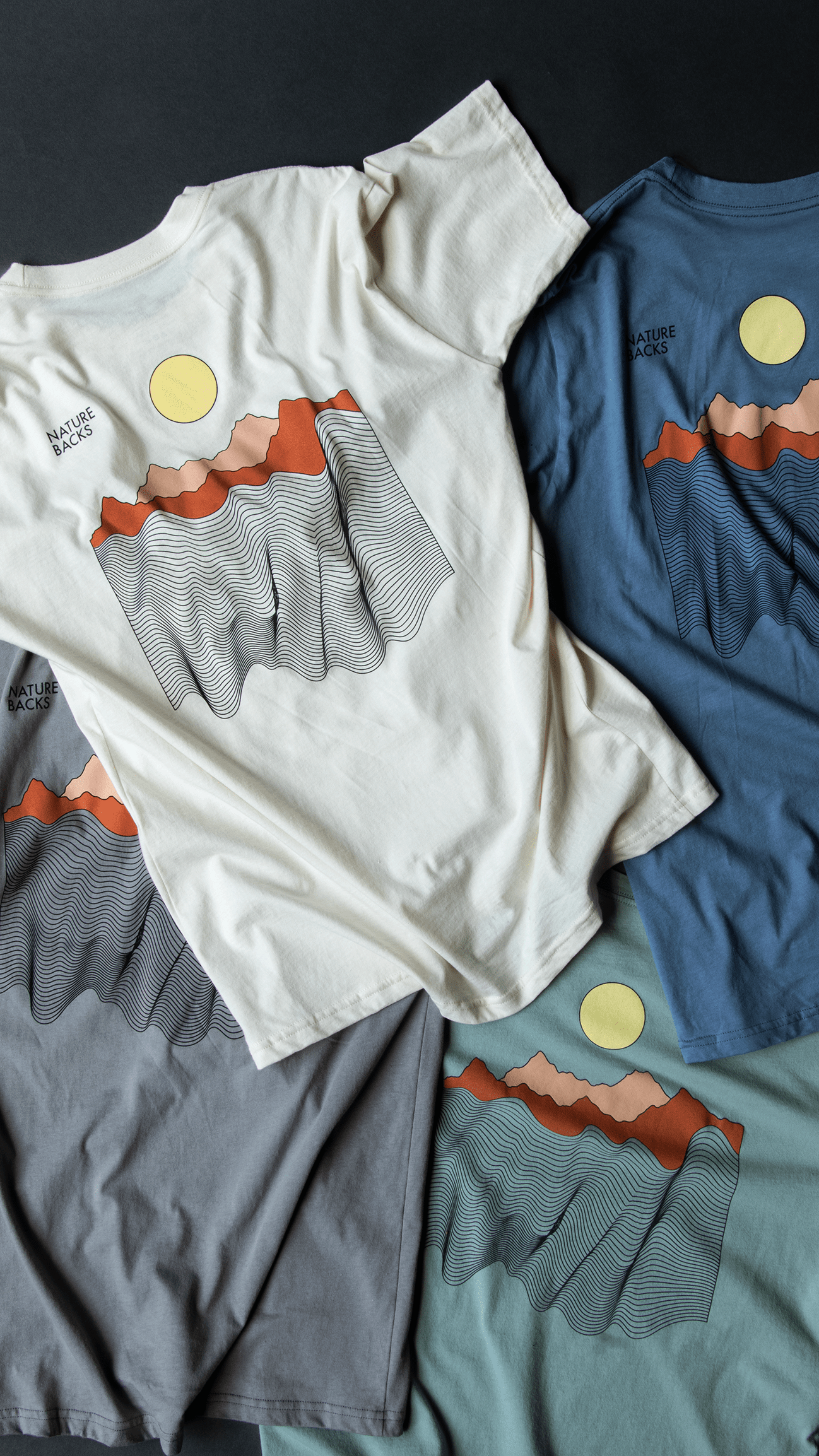 Nature Backs Limited Edition Short Sleeve 100% Organic Cotton T-Shirt | Limited Ebb and Flow Slate Short Sleeve made with Eco-Friendly Fibers Sustainably made in the USA  Flat Lay