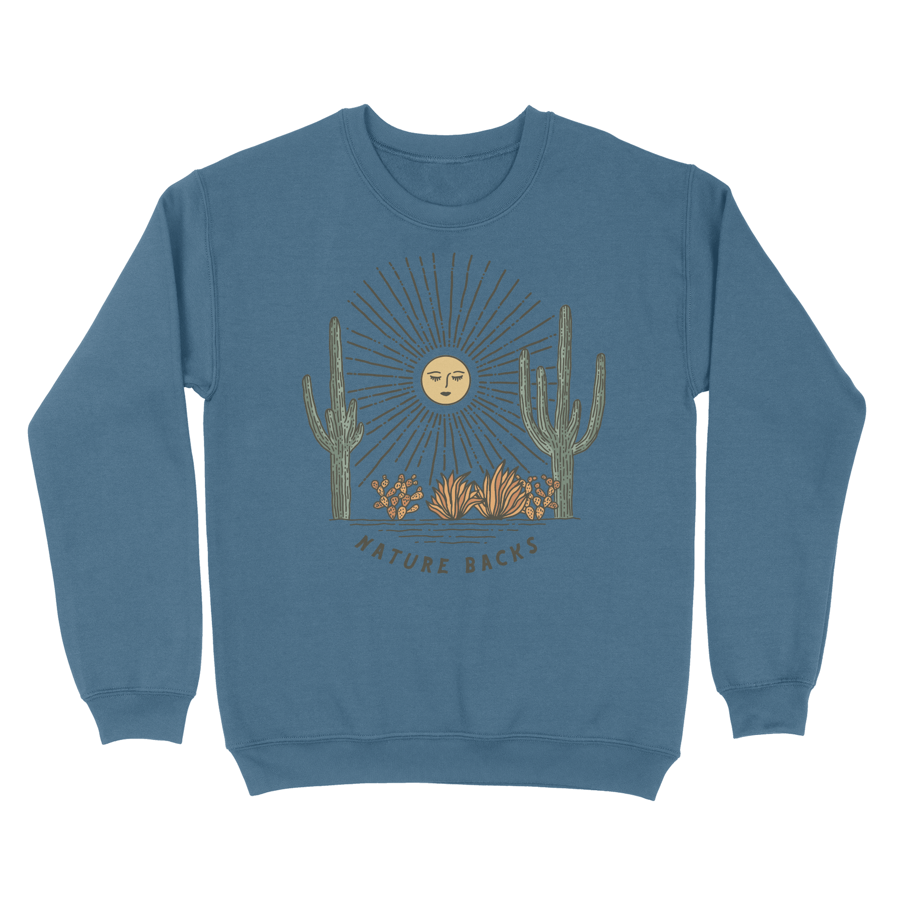 Nature Backs Comfort Wash Saguaro Fog Crewneck | Nature-Inspired Design on Ultra-Soft Fabric