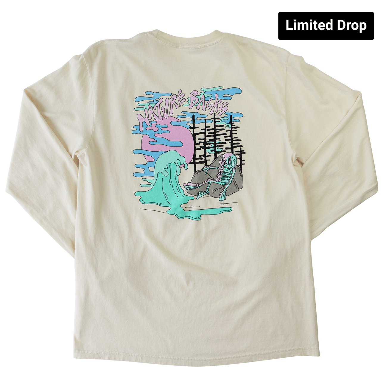 Nature Backs Limited Edition Long Sleeve 100% Organic Cotton T-Shirt | Limited Nightfall Ivory Long Sleeve made with Eco-Friendly Fibers Sustainably made in the USA 