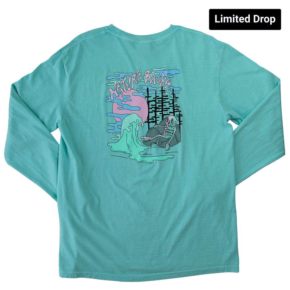 Nature Backs Limited Edition Long Sleeve 100% Organic Cotton T-Shirt | Limited Nightfall Chalky Mint Natural Long Sleeve made with Eco-Friendly Fibers Sustainably made in the USA 